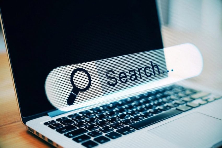 Laptop screen showing a search bar, illustrating how UAE users find local businesses online